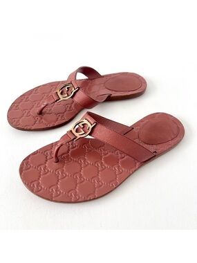 GUCCI | Pink Guccissima Leather Interlocking GG Thong Sandals Flats EU 36